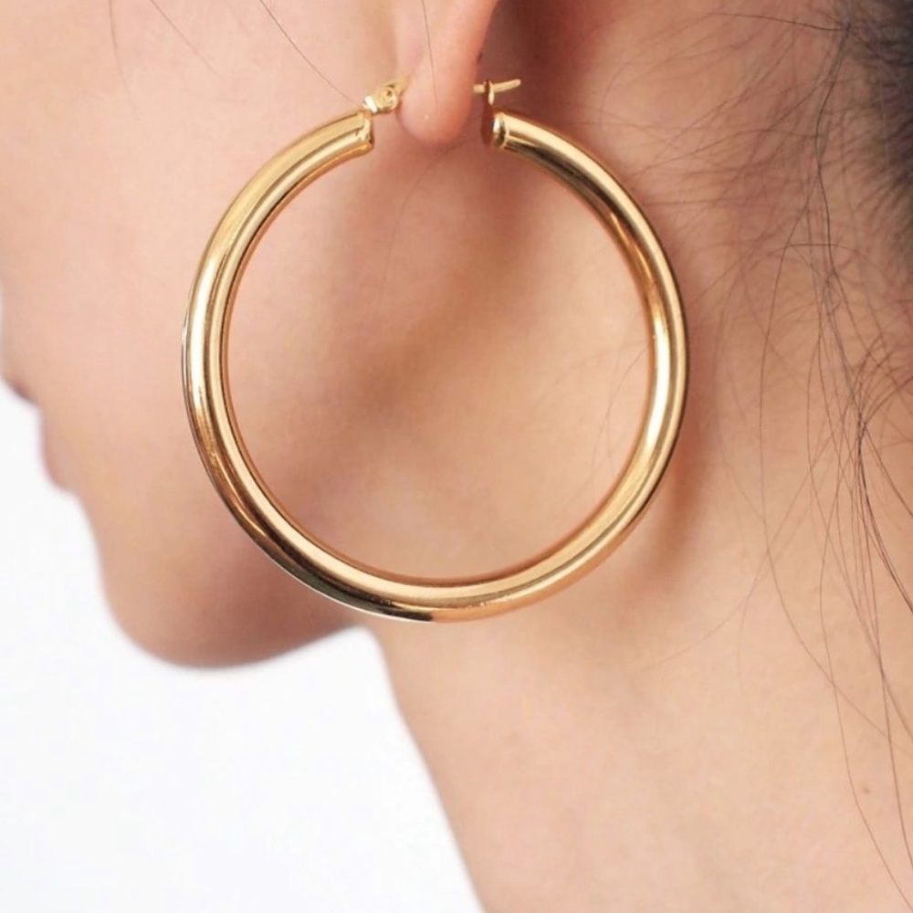 NEW 18K Yellow Gold Round 2” Tube Hoop Earrings